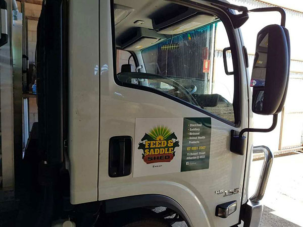 Feed & Saddle Shed truck signage in Atherton, QLD