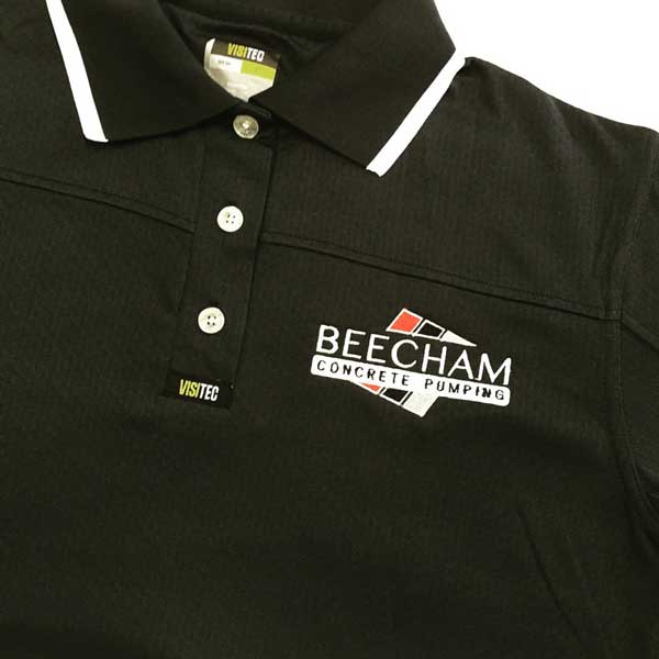 Beecham Concrete Pumping polo Visitec brand with logo embroidered on the left chest.