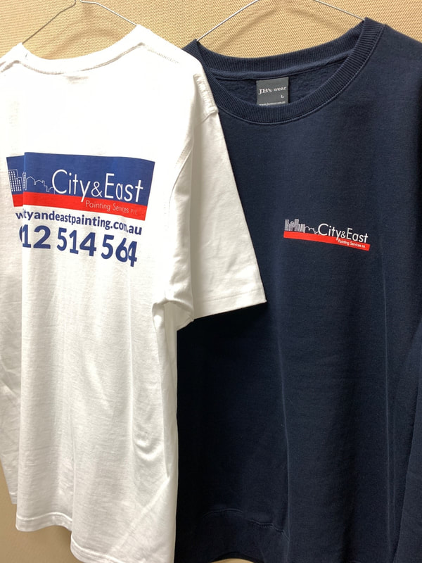 City & East Painting branded tee and sweater