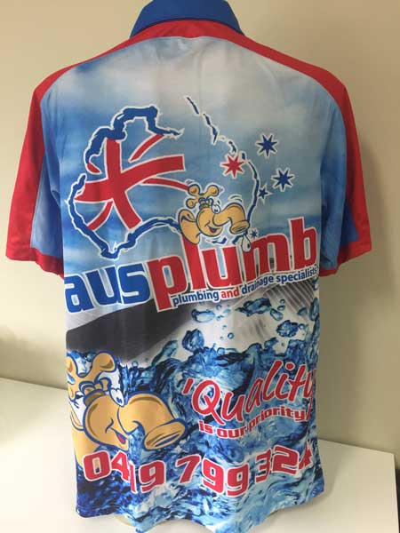 Custom designed and made polo shirt for AusPlumb - back view