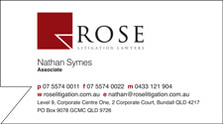business card for rose litigation lawyers