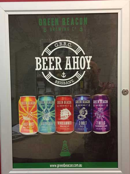 Green Beacon Brewery poster promoting top selling canned craft beer