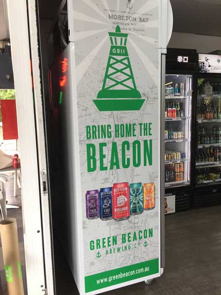Green Beacon Brewery vinyl fridge poster in local bottle store