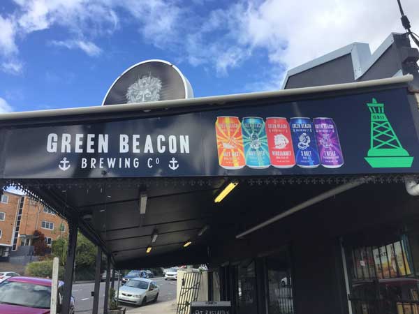 Green Beacon Brewery retail shop signage in Red Hill Brisbane
