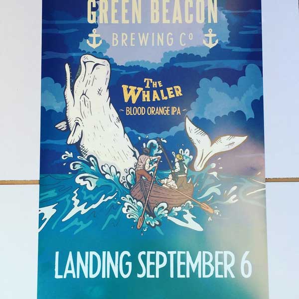 Green Beacon Brewery product launch A2 poster for The Whaler Blood Orange IPA