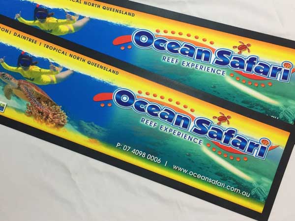 Ocean Safari custom bar runners printed full colour and sublimated