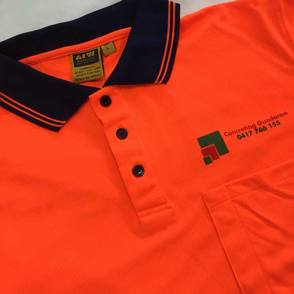 Hi-viz work shirts screen printed one colour on the front and back.