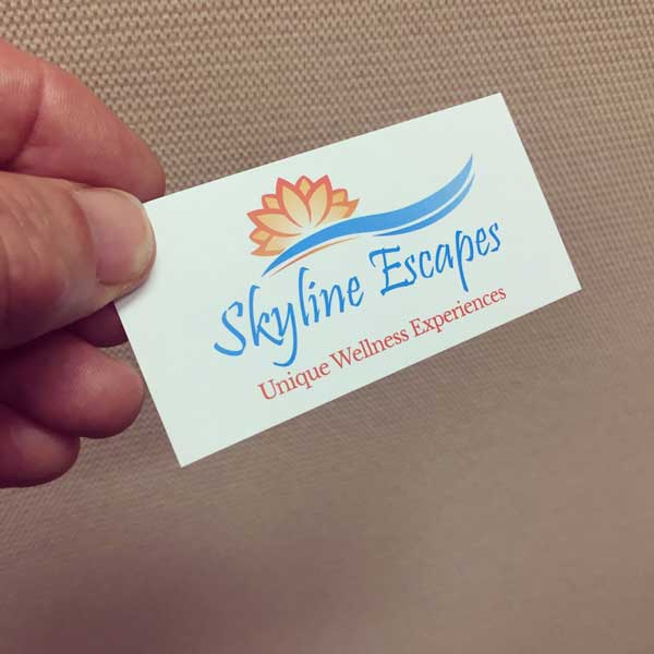 Skyline Express premium business cards printed CMYK colour on two sides on 360gsm artboard with matt celloglaze on both sides.