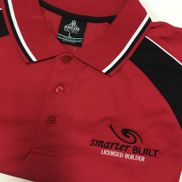 Smarter Built polo shirts with logo embroidered on the front.