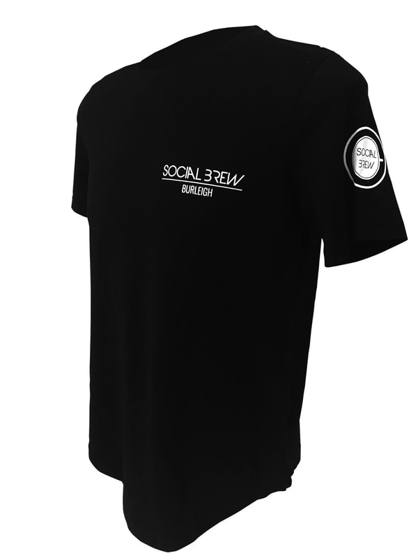 New black screen printed tees for Social Brew cafe in Burleigh Heads, Queensland