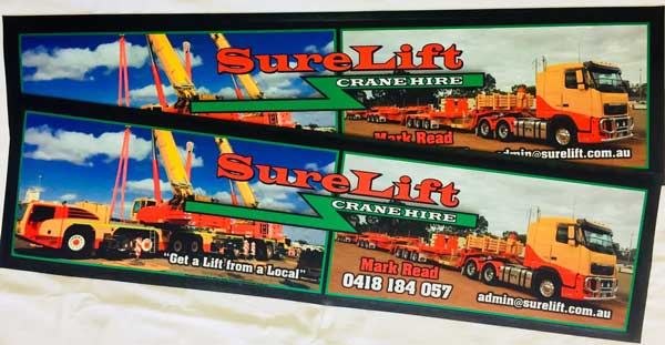Surelift Crane Hire bar runners promoting their business in the local pubs and clubs in Moranbah, Queensland